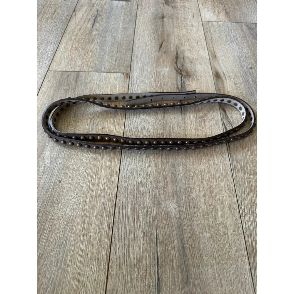 Brown Gold Metallic Brass Tone Round Studded Double Wrap Boho Belt Medium/ Large